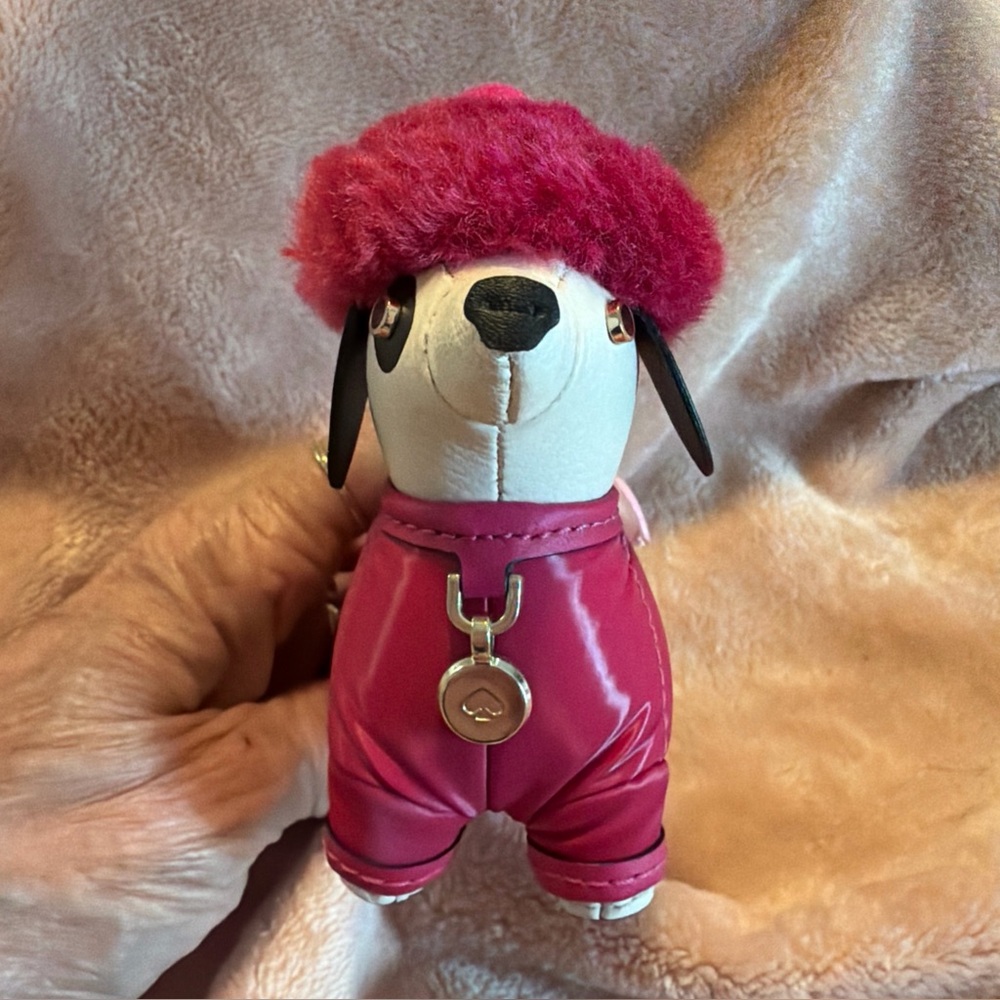 Kate Spade ♠️ Hot Pink Dog purse Charm with Faux-Leather Outfit